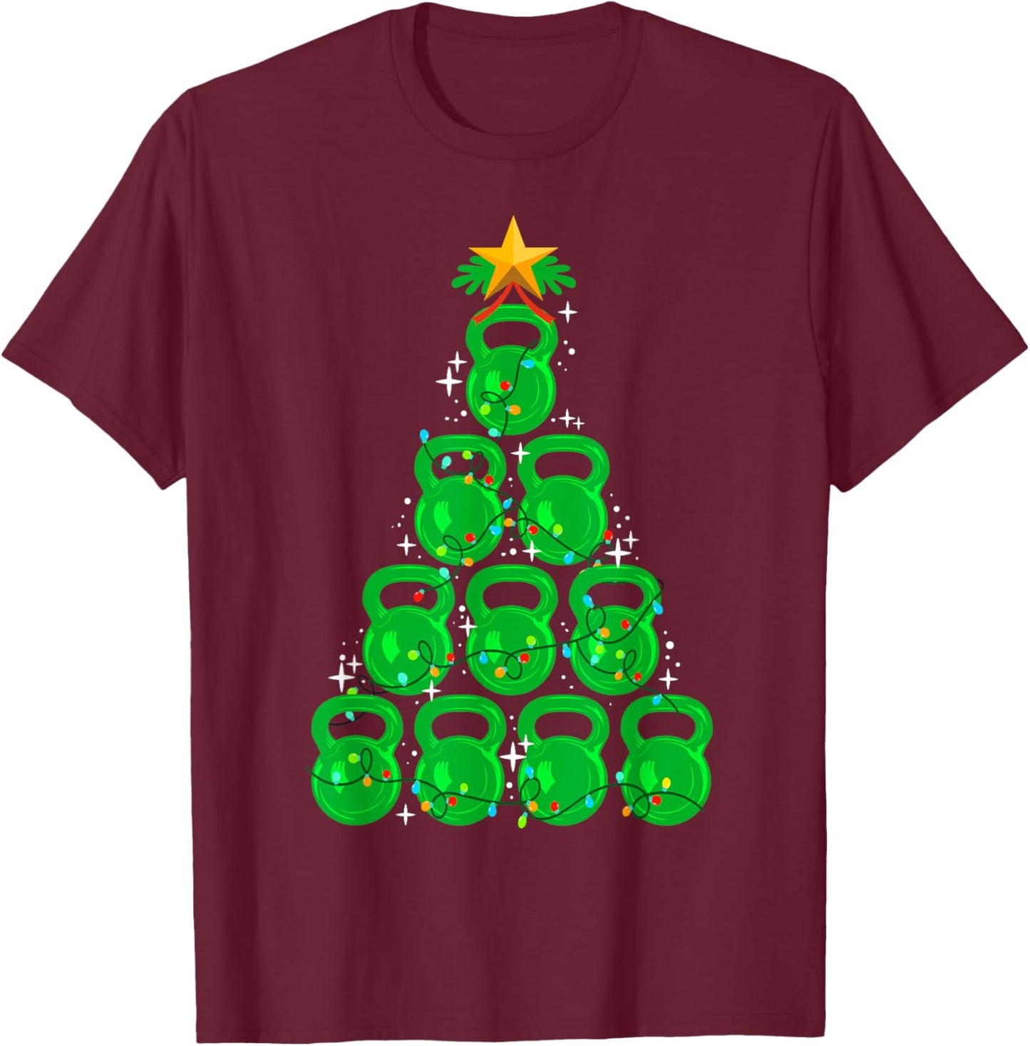 Christmas Tree Kettlebell Xmas Gym Workout Fitness Exercise T-Shirt - T-Shirt | Maroon