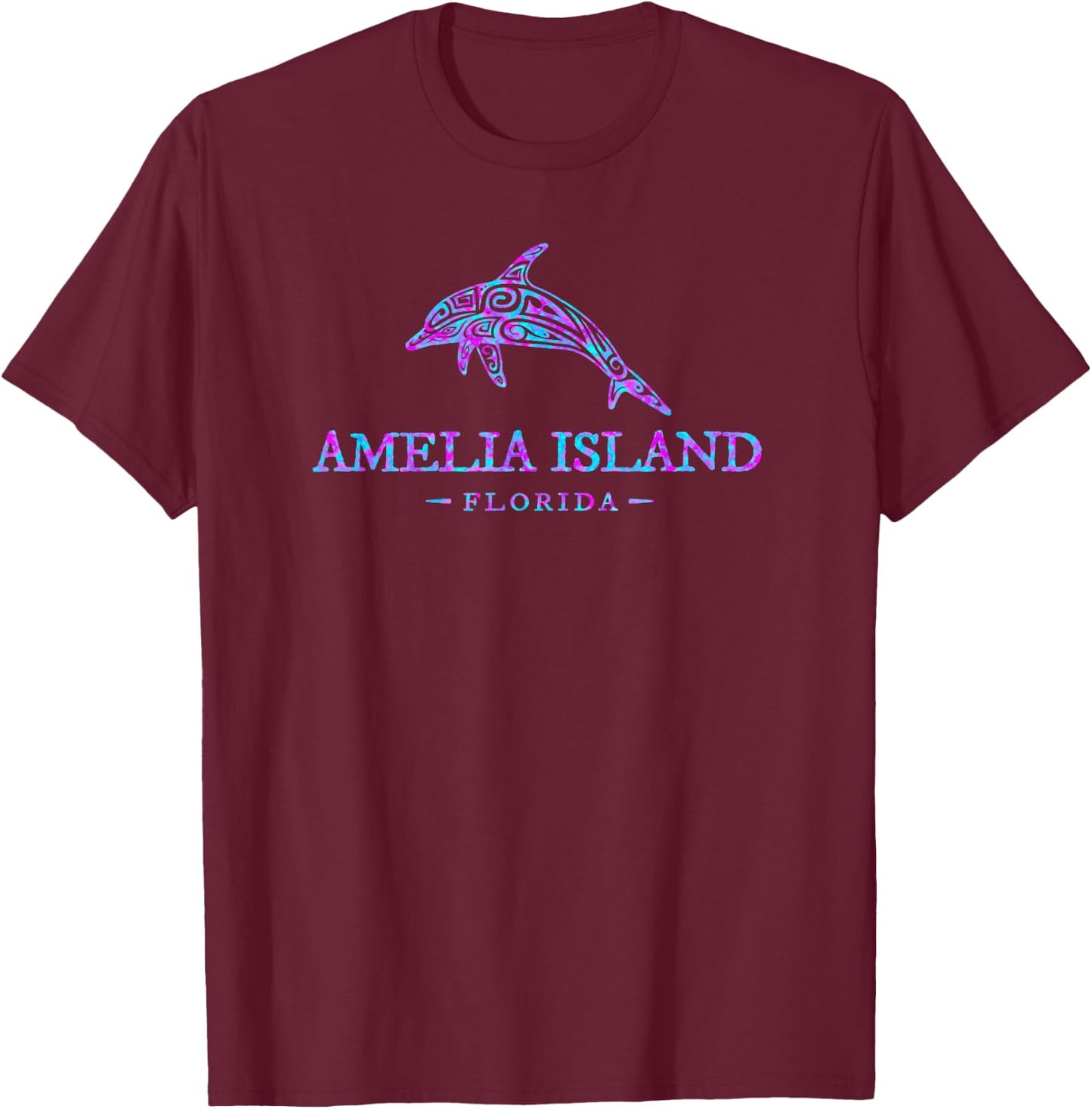 Amelia Island Florida Colorful Dolphin Girls Boys T-Shirt - T-Shirt | Maroon