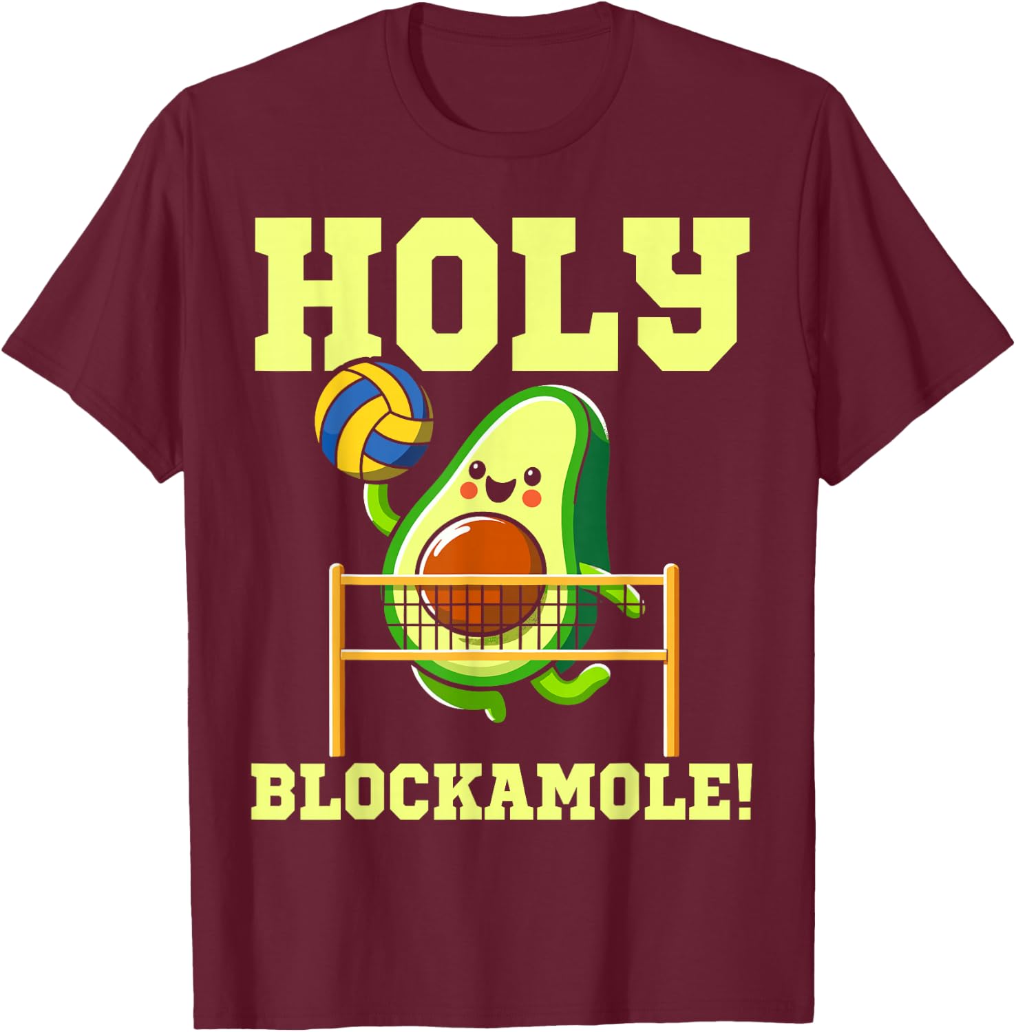 Holy Blockamole volleyball player avocado volleyball funny T-Shirt - T-Shirt | Maroon