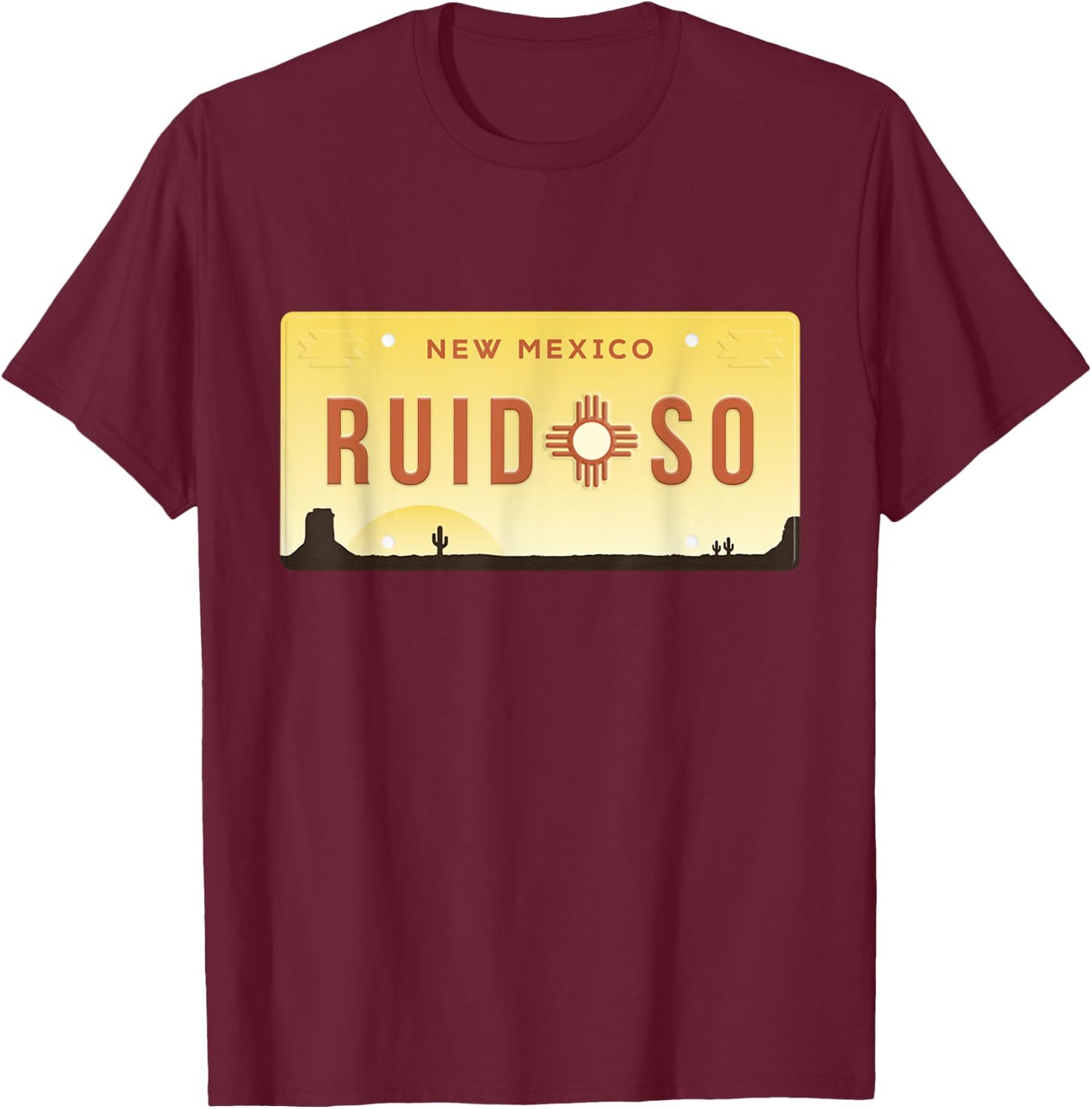 Vintage Ruidoso New Mexico Desert Landscape Zia Sun Symbol T-Shirt - T-Shirt | Maroon
