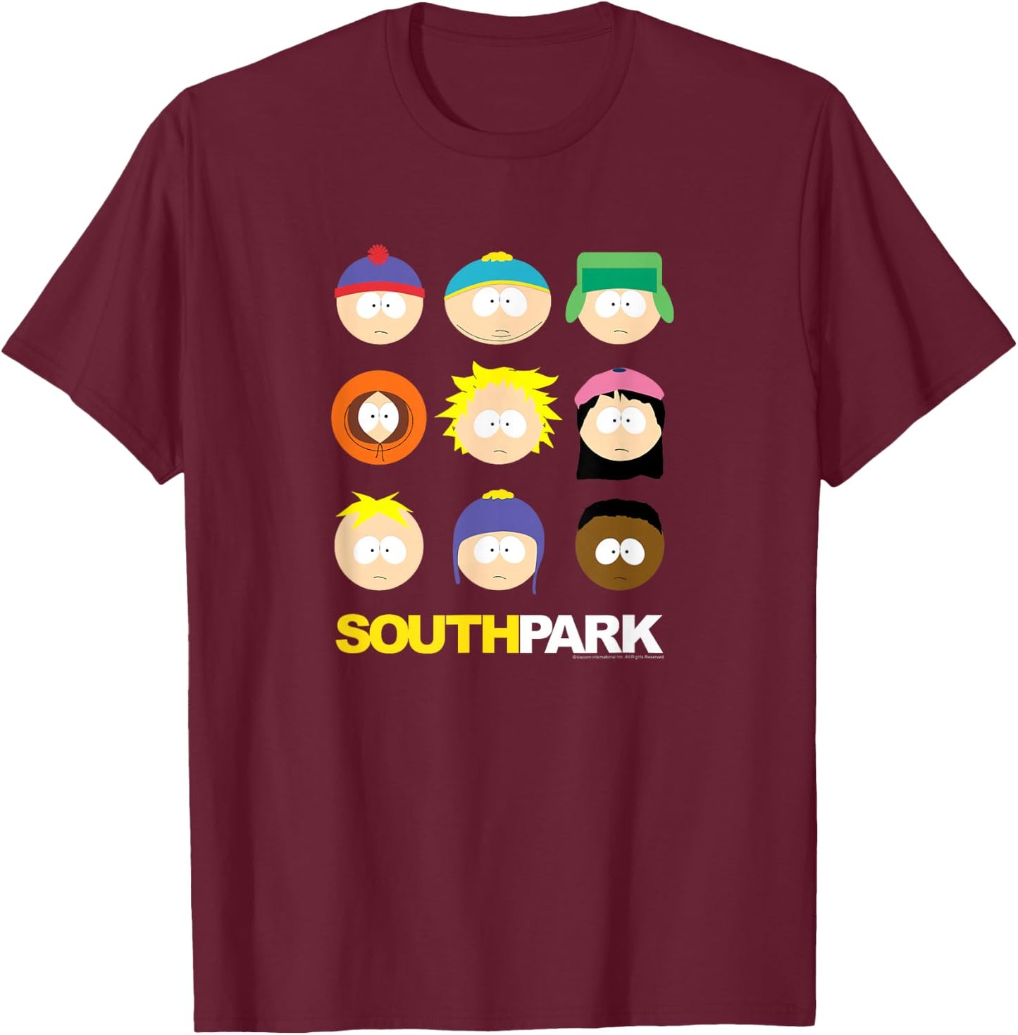 South Park - South Park Face Grid T-Shirt - T-Shirt | Maroon
