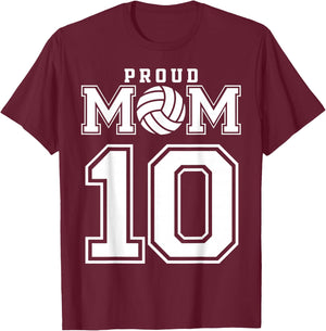 Custom Proud Volleyball Mom Number 10 Personalized Women T-Shirt - T-Shirt | Maroon
