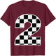 Kids 2nd Birthday 2 Checkered Race Flag Bday Party Girls Boys Kid T-Shirt - T-Shirt | Maroon