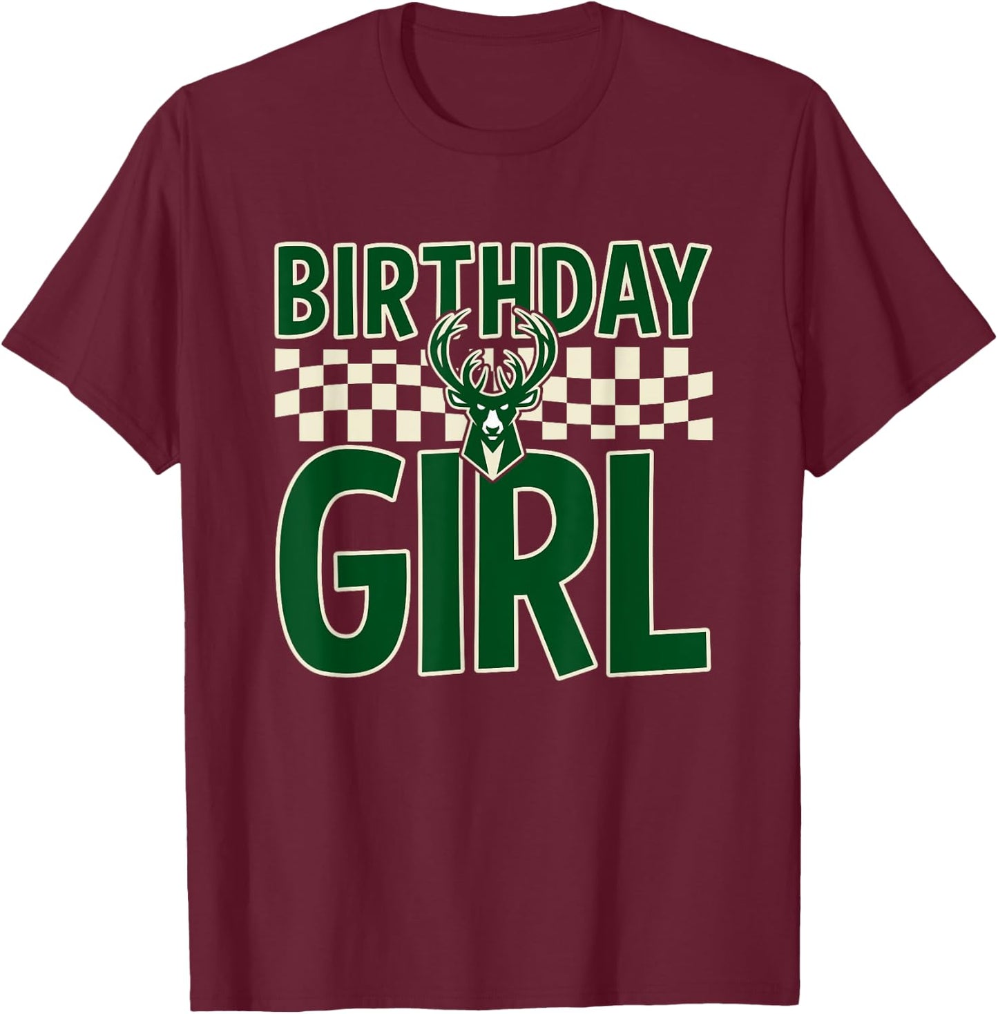 NBA Milwaukee Bucks Birthday Girl Checkered Logo T-Shirt - T-Shirt | Maroon