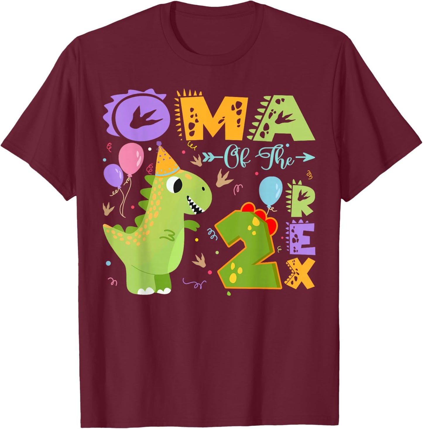 Oma Of The Two Rex 2Nd Birthday Dinosaur Party T-Shirt - T-Shirt | Maroon