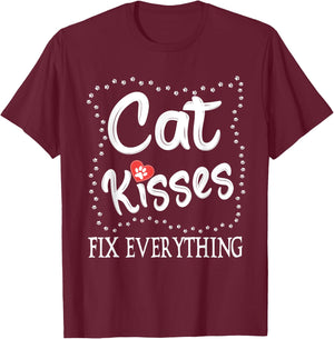 Cat Kisses Fix Everything, Cat Owner For Cat Lover Men Women T-Shirt - T-Shirt | Maroon