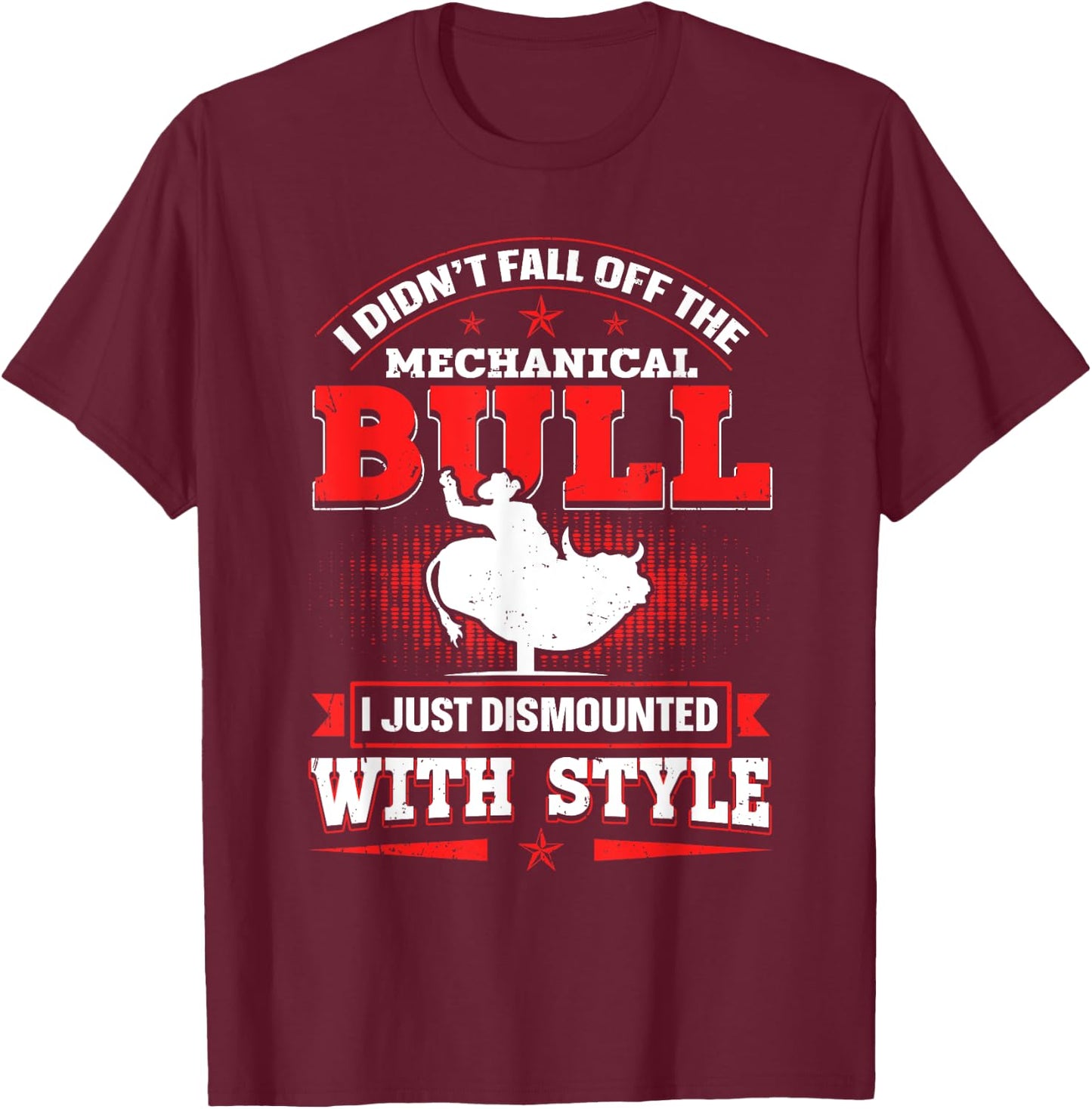 Bull Riding mechanical Design Mechanical Bull Riding - Black, Small, Short Sleeve, , Regular Fit, Cotton 60% Polyester 40% T-Shirt - T-Shirt | Maroon