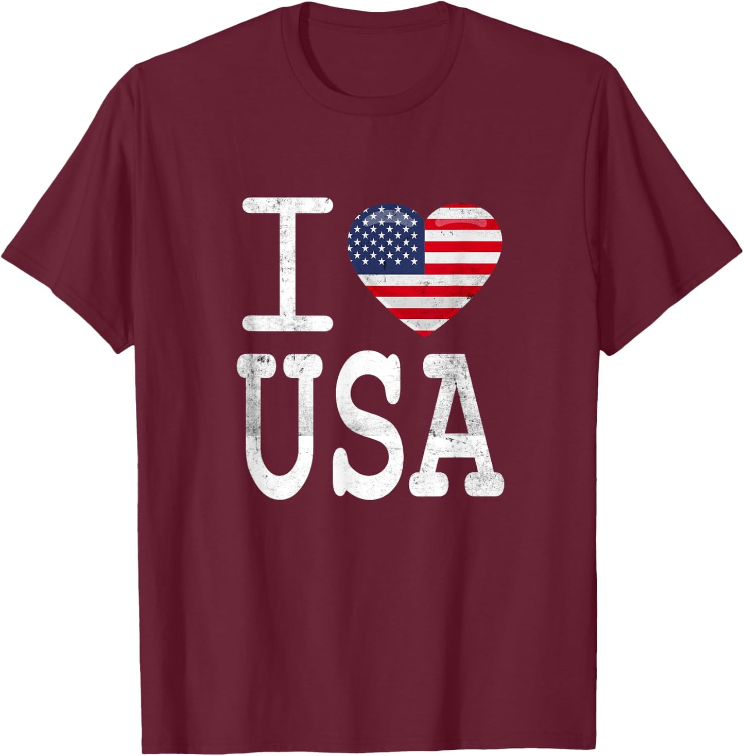 I Love USA America Heart T-Shirt - T-Shirt | Maroon