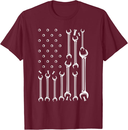American Flag USA Mechanic Wrenches Tools Gift T-Shirt - T-Shirt | Maroon