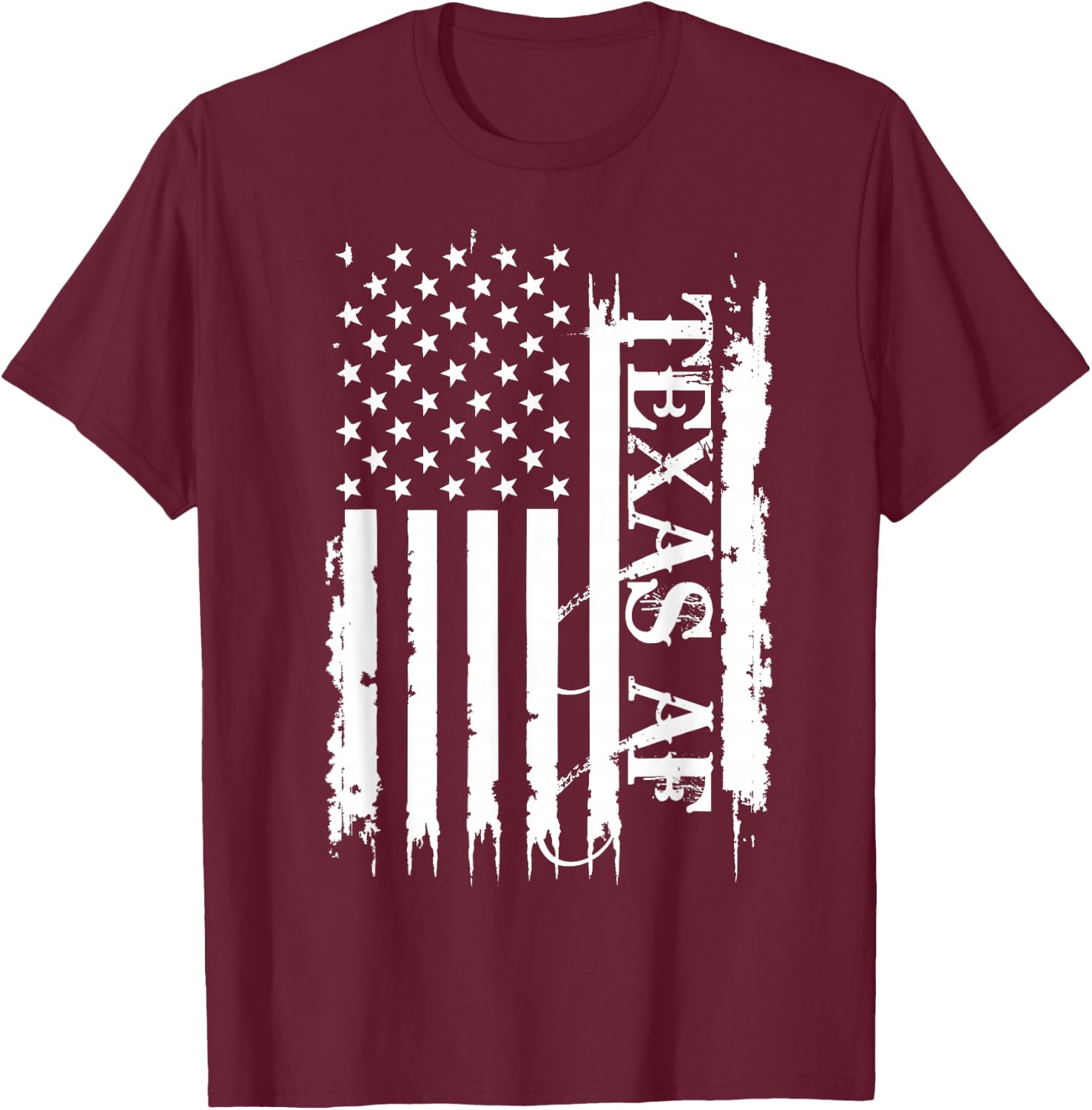 Texas AF United States Distressed w US Flag T-Shirt - T-Shirt | Maroon