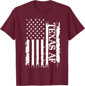 Texas AF United States Distressed w US Flag T-Shirt - T-Shirt | Maroon