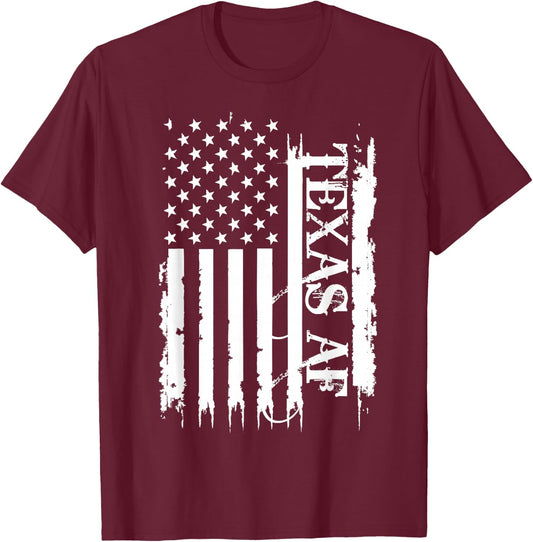 Texas AF United States Distressed w US Flag T-Shirt - T-Shirt | Maroon