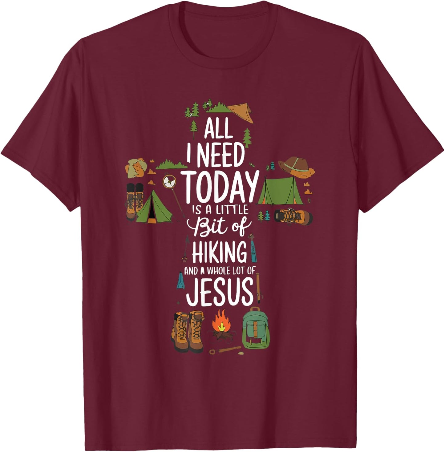 Hiking Jesus Christ Religion Christian Hiker Christianity T-Shirt - T-Shirt | Maroon