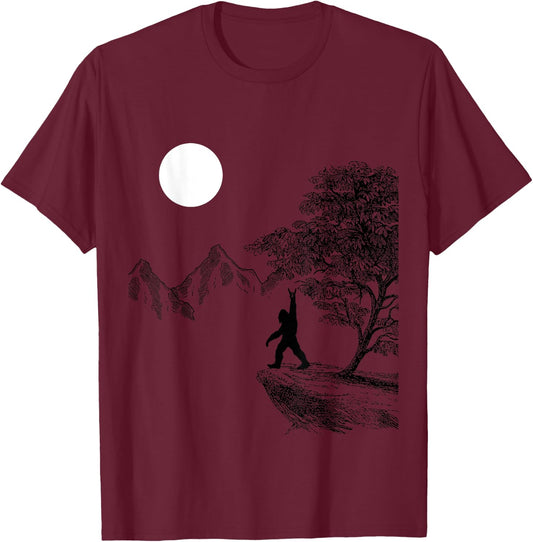 Rock On Bigfoot Hiding in Forest for Sasquatch Hunters T-Shirt - T-Shirt | Maroon