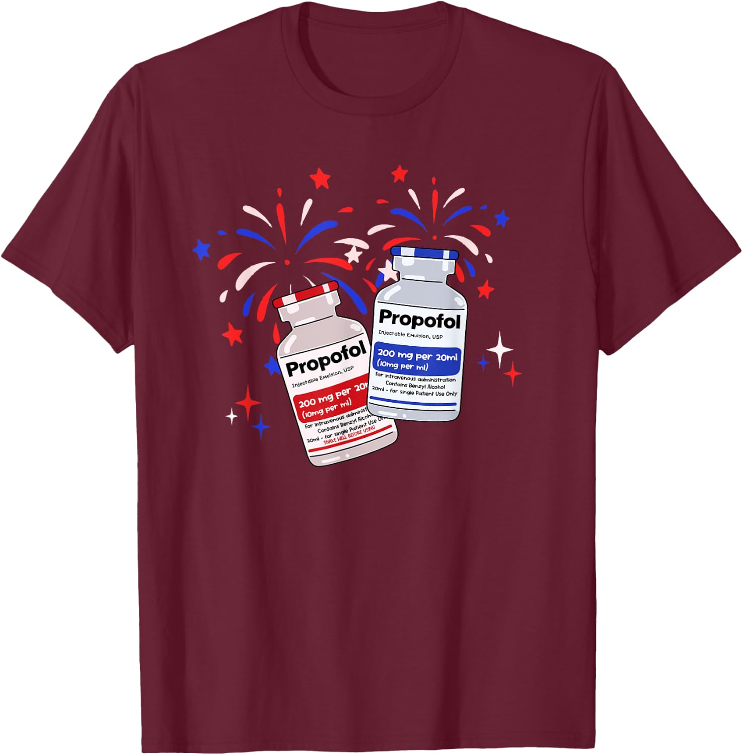 ICU Nurse 4th Of July New Year ER Nurse Gifts Poppin Bottles T-Shirt - T-Shirt | Maroon