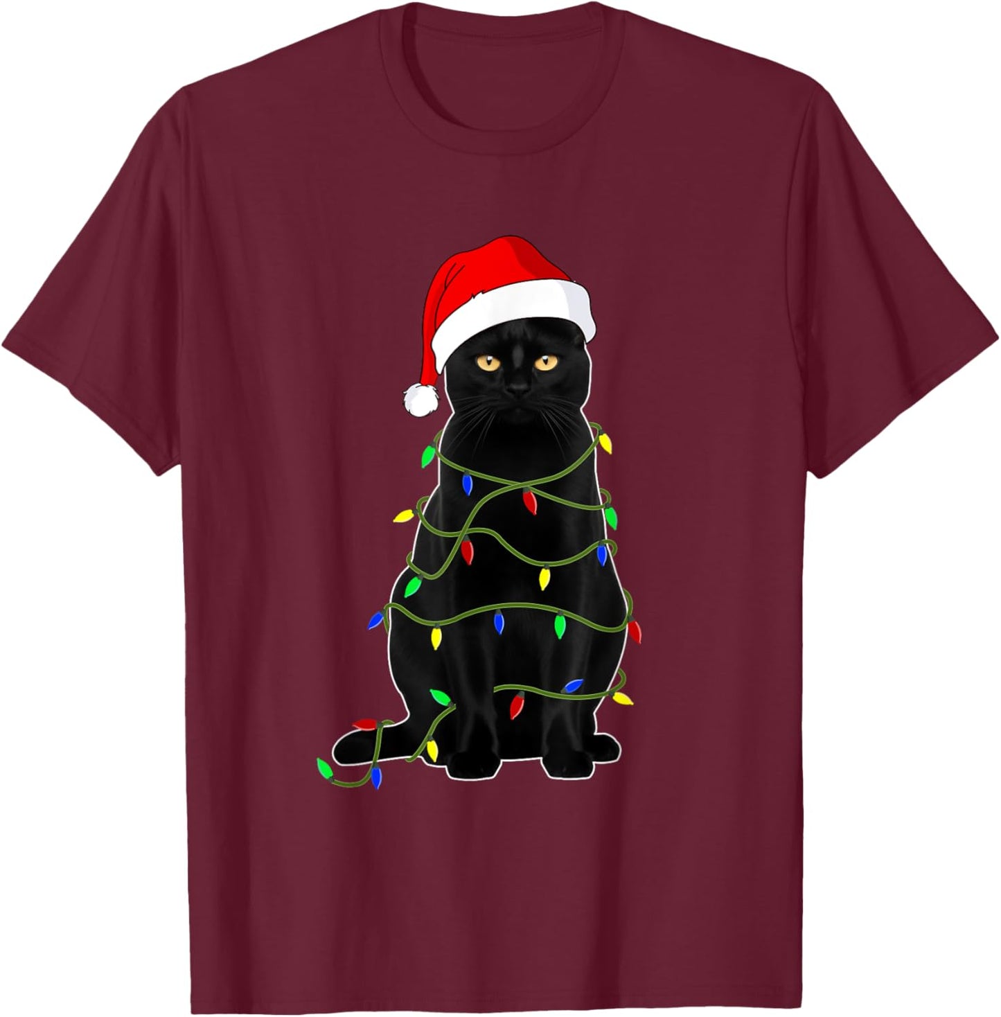 Black Cat Santa Christmas Family Matching Pajamas Xmas Men Women Kids T-Shirt - T-Shirt | Maroon