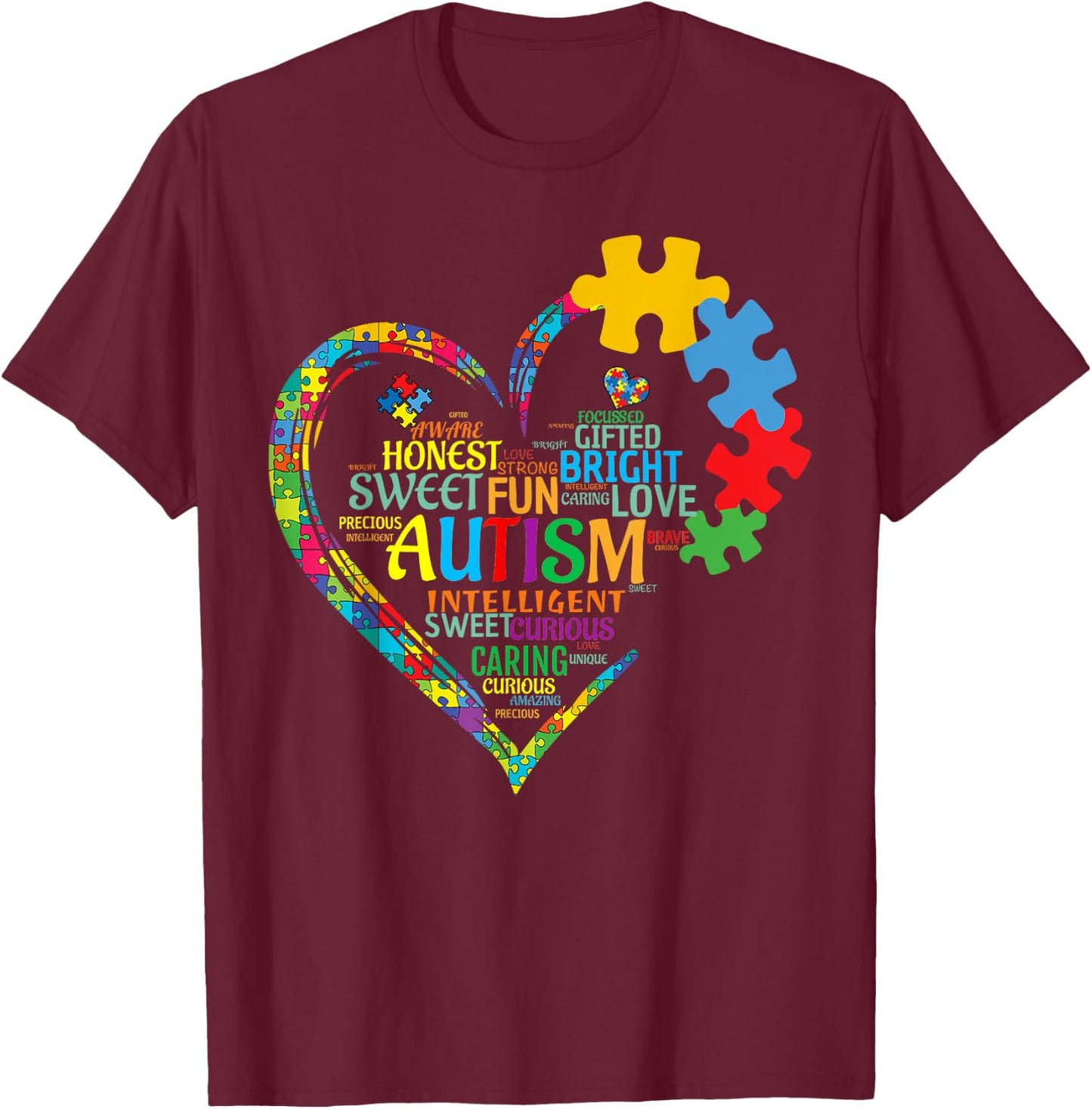 Autism Heart Autism Awareness Support Autism T-Shirt - T-Shirt | Maroon
