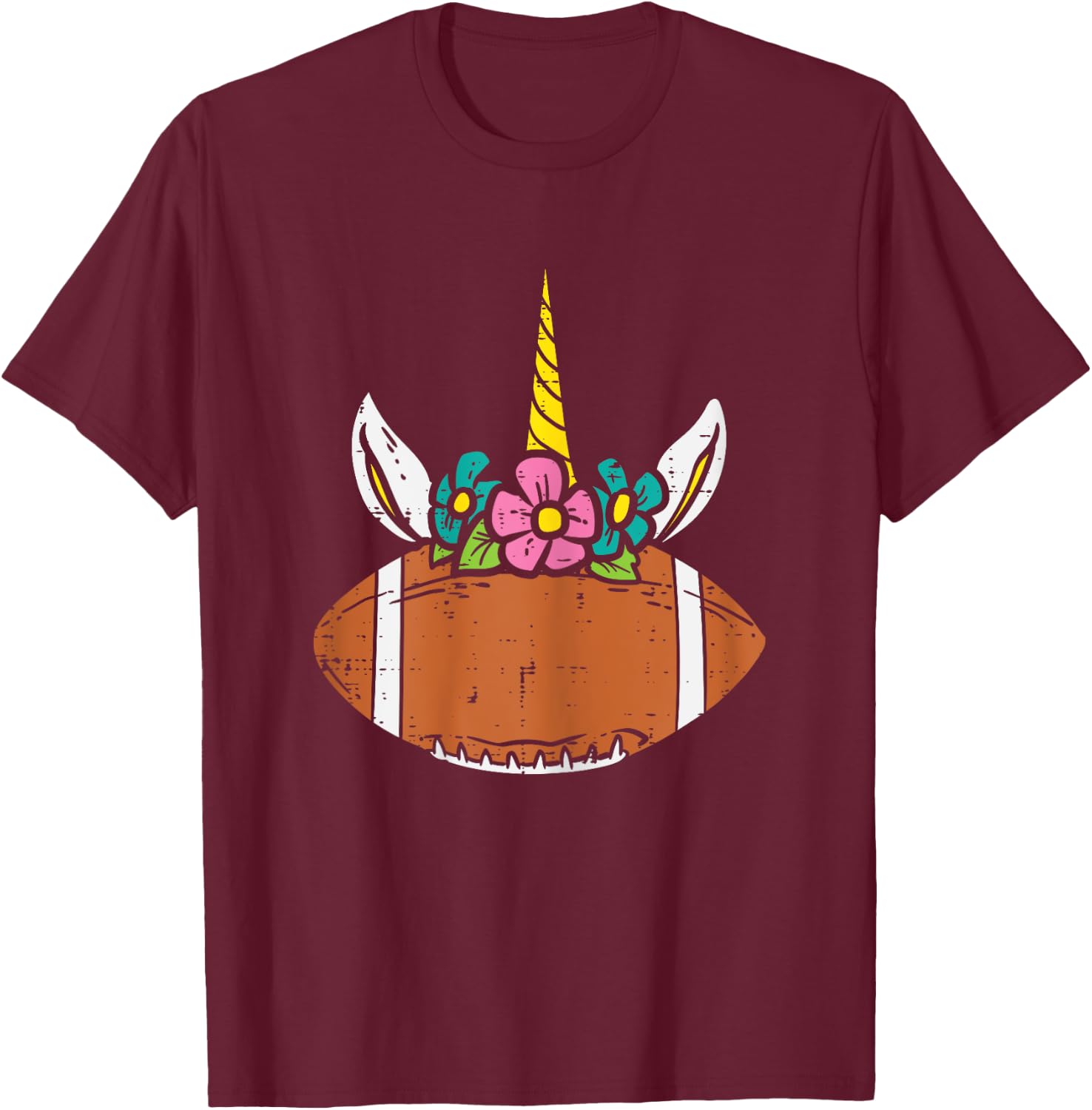 Unicorn Head American Football Cute Fan Player Girls Women T-Shirt - T-Shirt | Maroon