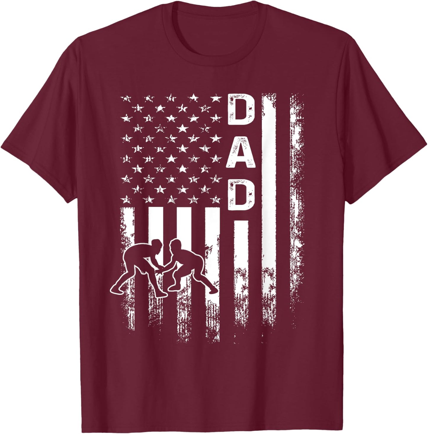 Wrestling Dad American Flag Vintage Christmas Xmas T-Shirt - T-Shirt | Maroon