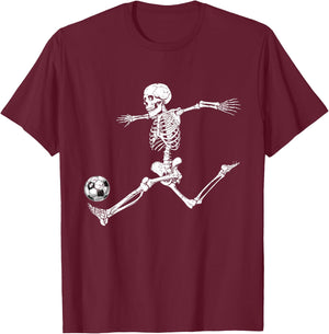 Soccer Skeleton Halloween Player Catcher Boys Kids T-Shirt - T-Shirt | Maroon