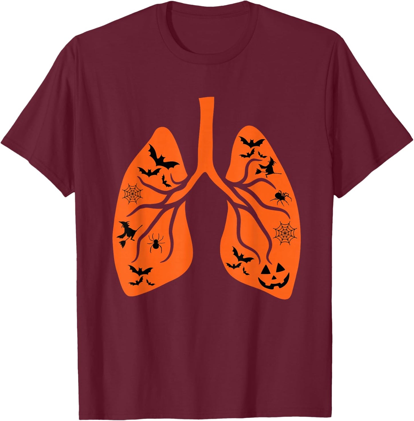 Vintage Respiratory Therapist RT Lung Pumpkin Bats Halloween T-Shirt - T-Shirt | Maroon