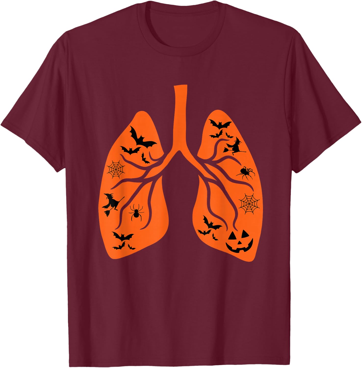 Vintage Respiratory Therapist RT Lung Pumpkin Bats Halloween T-Shirt - T-Shirt | Maroon