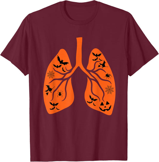 Vintage Respiratory Therapist RT Lung Pumpkin Bats Halloween T-Shirt - T-Shirt | Maroon