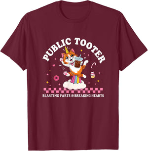 Public Tooter Unhinged Funny Gen Z Y2K Novelty Adult Joke T-Shirt - T-Shirt | Maroon