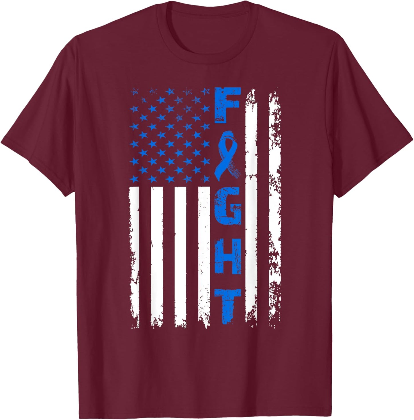 Fight Colon Cancer American Flag Awareness Survivor T-Shirt - T-Shirt | Maroon