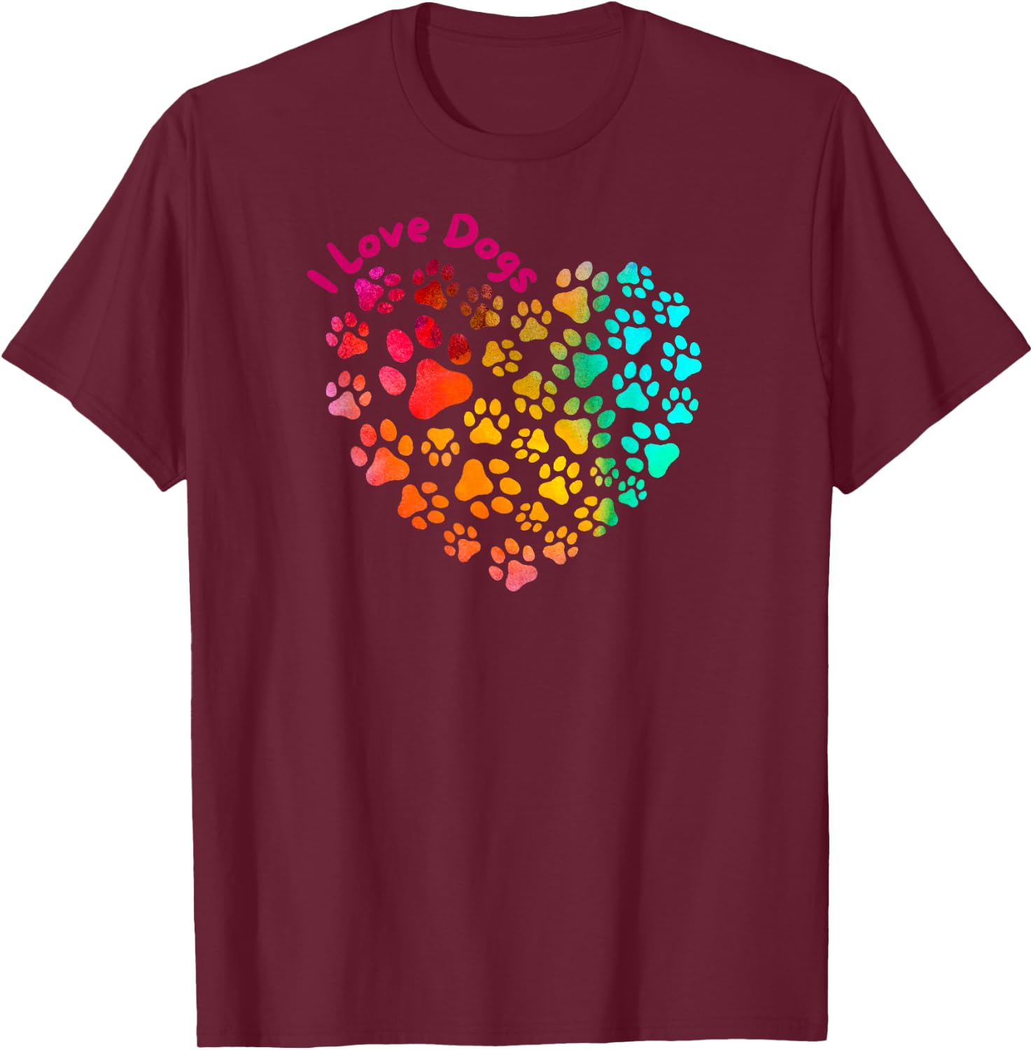 I Love Dogs Heart & Paws - Cute Puppy Pet Lover Funny Design T-Shirt - T-Shirt | Maroon