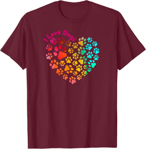 I Love Dogs Heart & Paws - Cute Puppy Pet Lover Funny Design T-Shirt - T-Shirt | Maroon