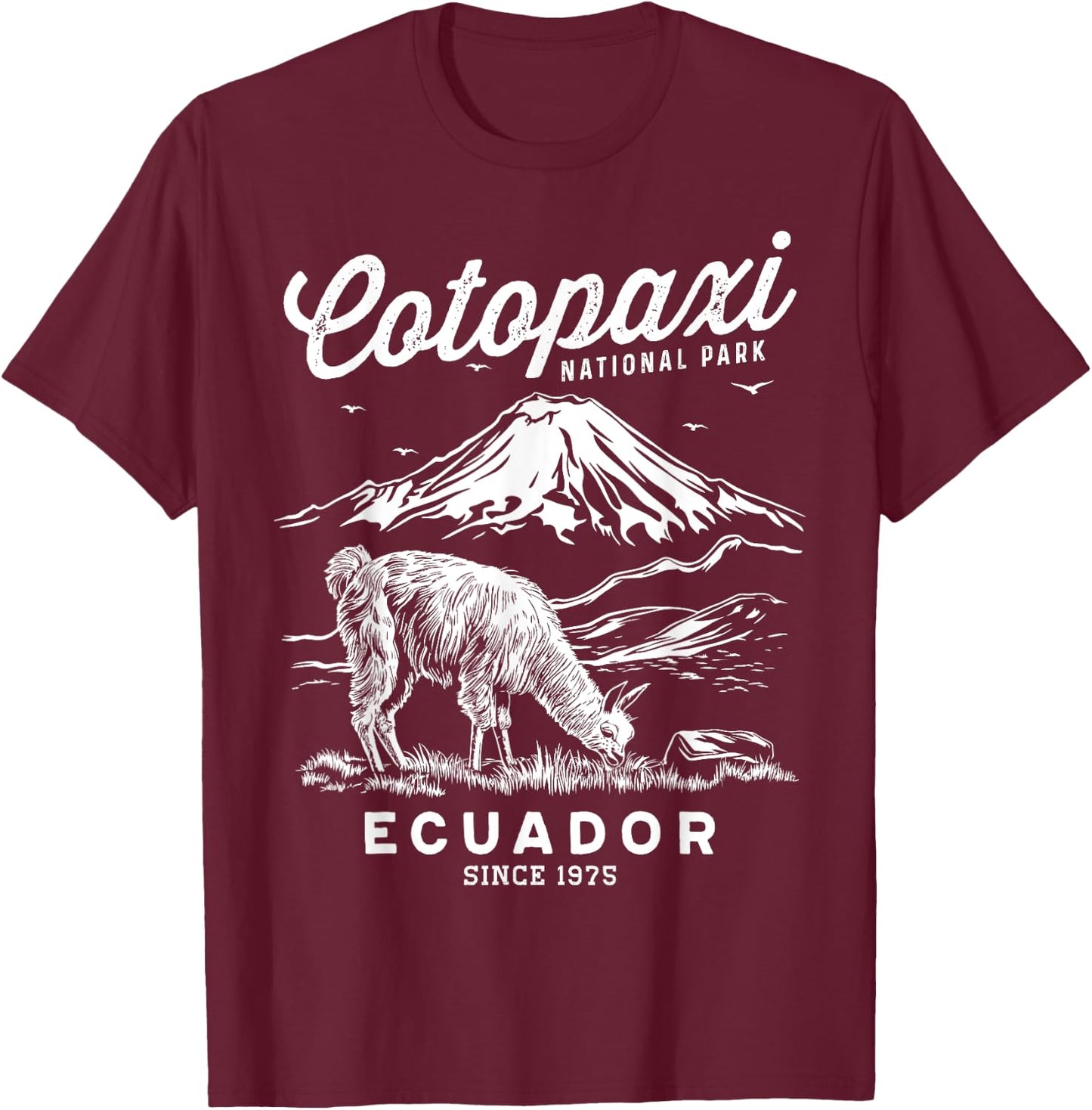 Ecuador Cotopaxi National Park Souvenir Alpaca Hike T-Shirt - T-Shirt | Maroon