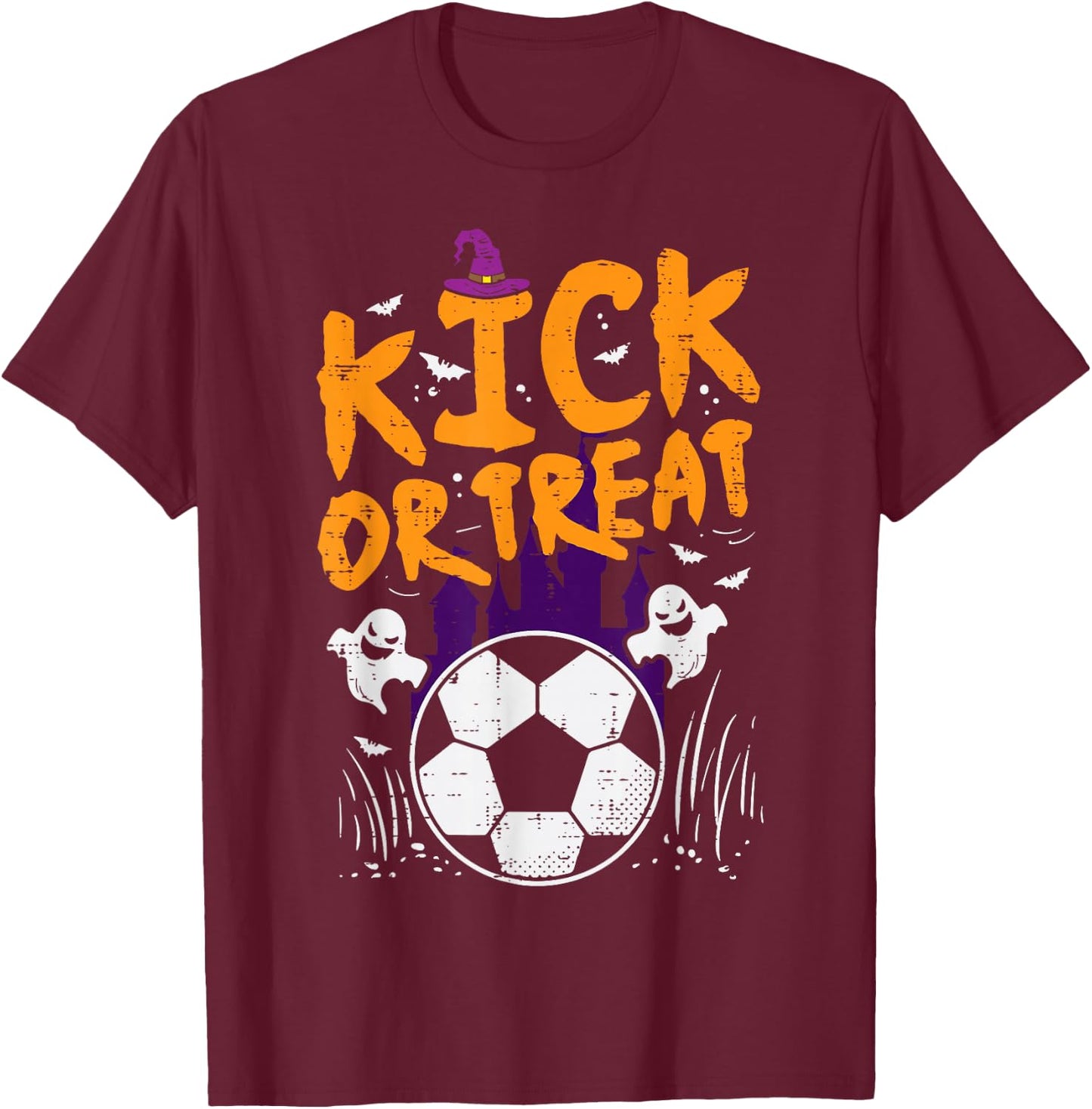 Halloween Soccer Kick Or Treat Football Costume Boys Kid Men T-Shirt - T-Shirt | Maroon