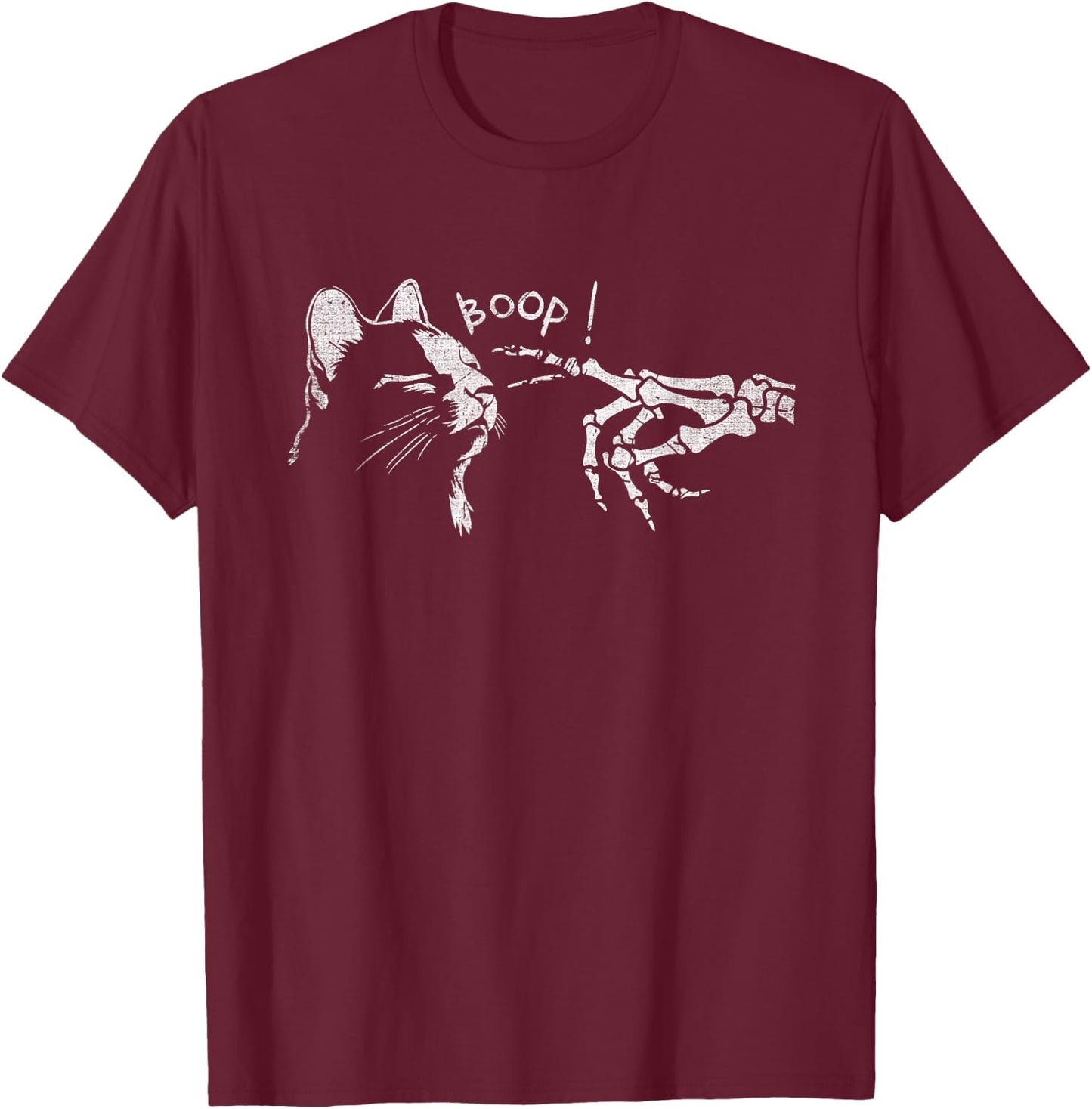 Black Cat Skeleton Hand Boop On A Cat's Nose Funny Halloween T-Shirt - T-Shirt | Maroon