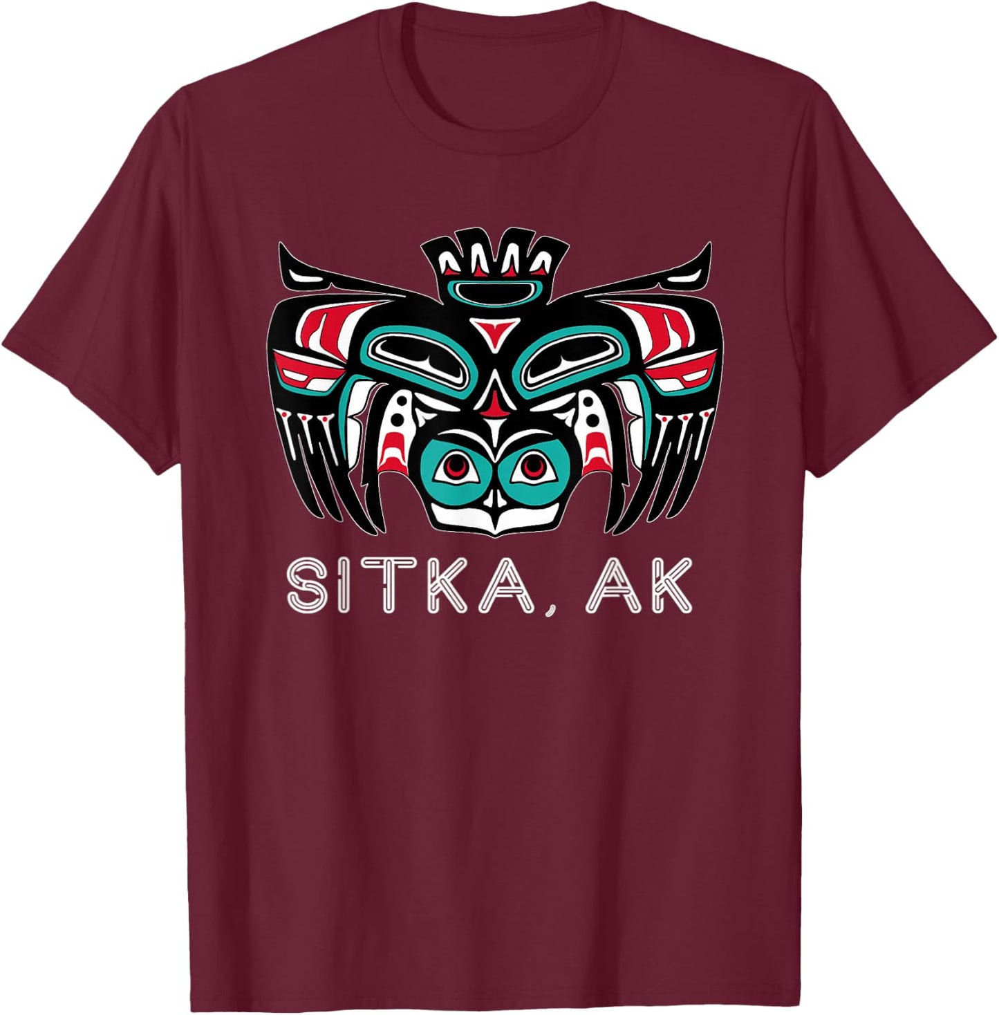 Sitka Alaska Native American Art Style Tlingit Owl Spirit T-Shirt - T-Shirt | Maroon