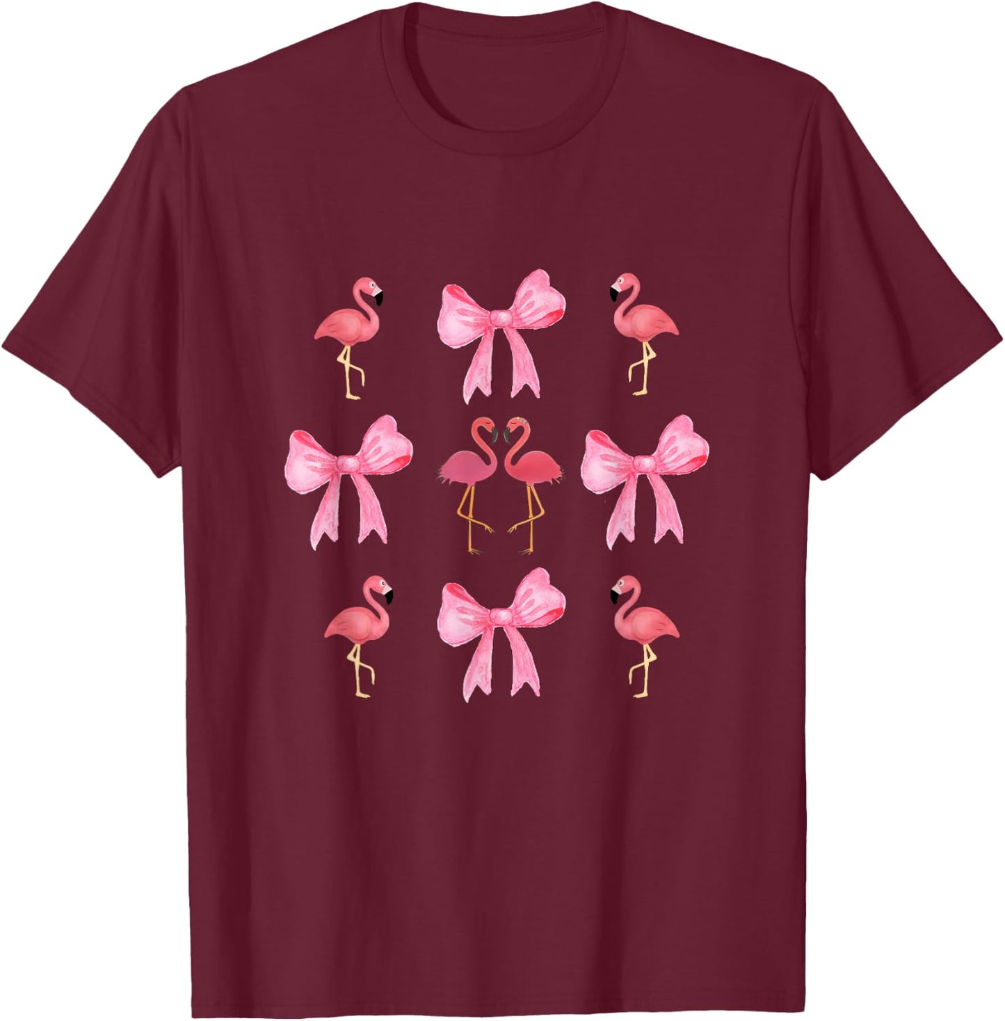 Pink Bows Cute Coquette Flamingo y2k Girl Aesthetic bow T-Shirt - T-Shirt | Maroon