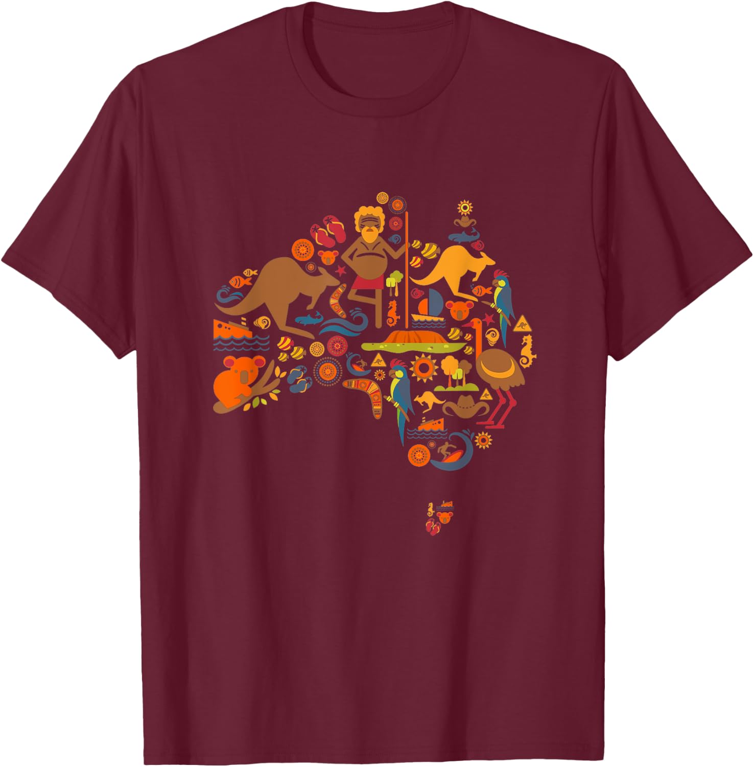 Australia Australian Elements Fun Map T-Shirt - T-Shirt | Maroon