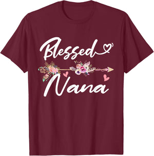 Blessed Nana Shirt Funny Greatful Flower Family Grandma T-Shirt - T-Shirt | Maroon