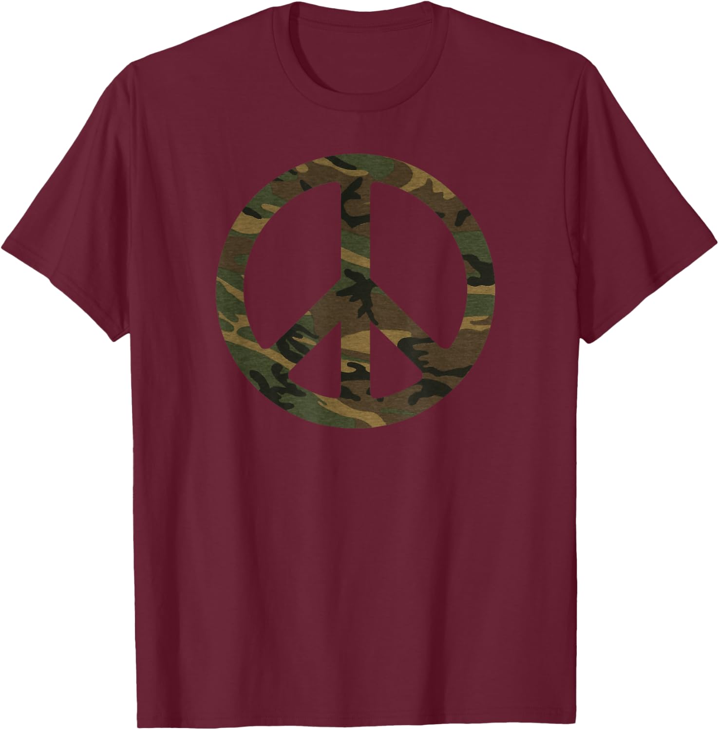 Camo Camouflage Peace Sign Army Peace Symbol Design T-Shirt - T-Shirt | Maroon