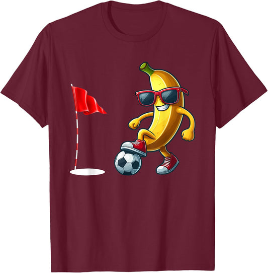 Banana Sunglasses Playing Footgolf Funny Fruit Sport Player T-Shirt - T-Shirt | Maroon