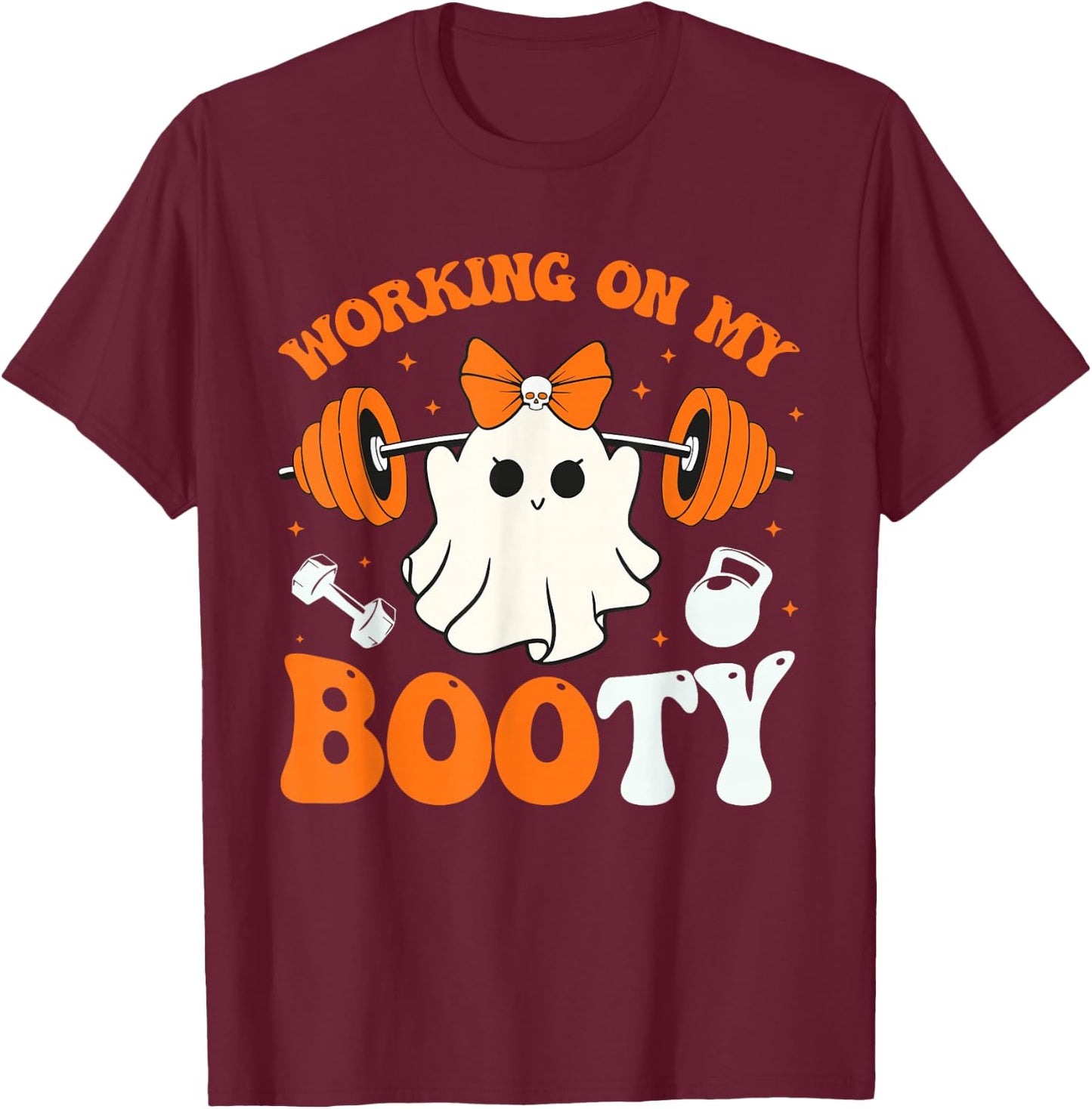 Funny Working On My Booty Ghost Boo Gym Ghost Pun Halloween T-Shirt - T-Shirt | Maroon