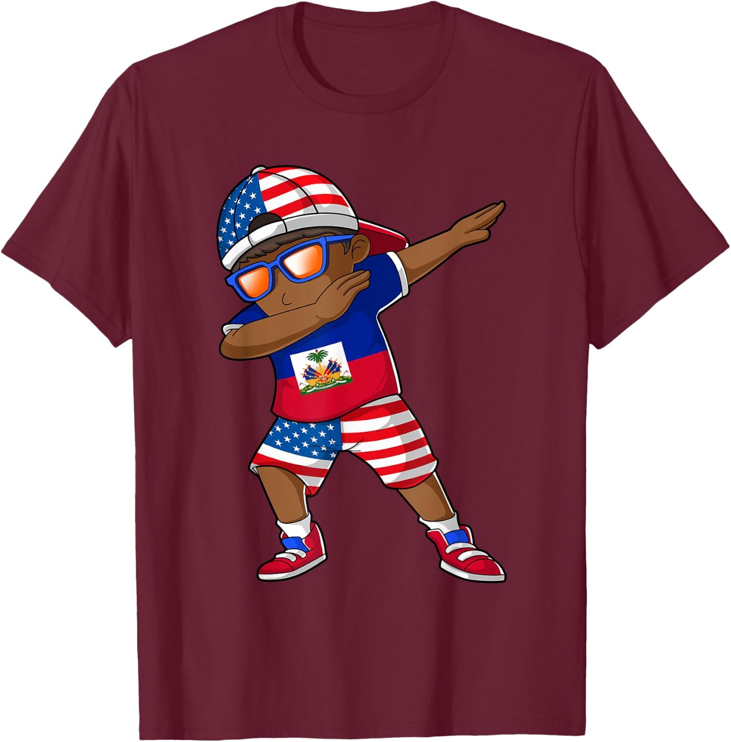 Half American Half Haitian Boy Kid Haiti Flag Patriotic T-Shirt - T-Shirt | Maroon