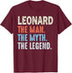 Leonard The Legend Name Personalized Cute Idea Men Vintage T-Shirt - T-Shirt | Maroon