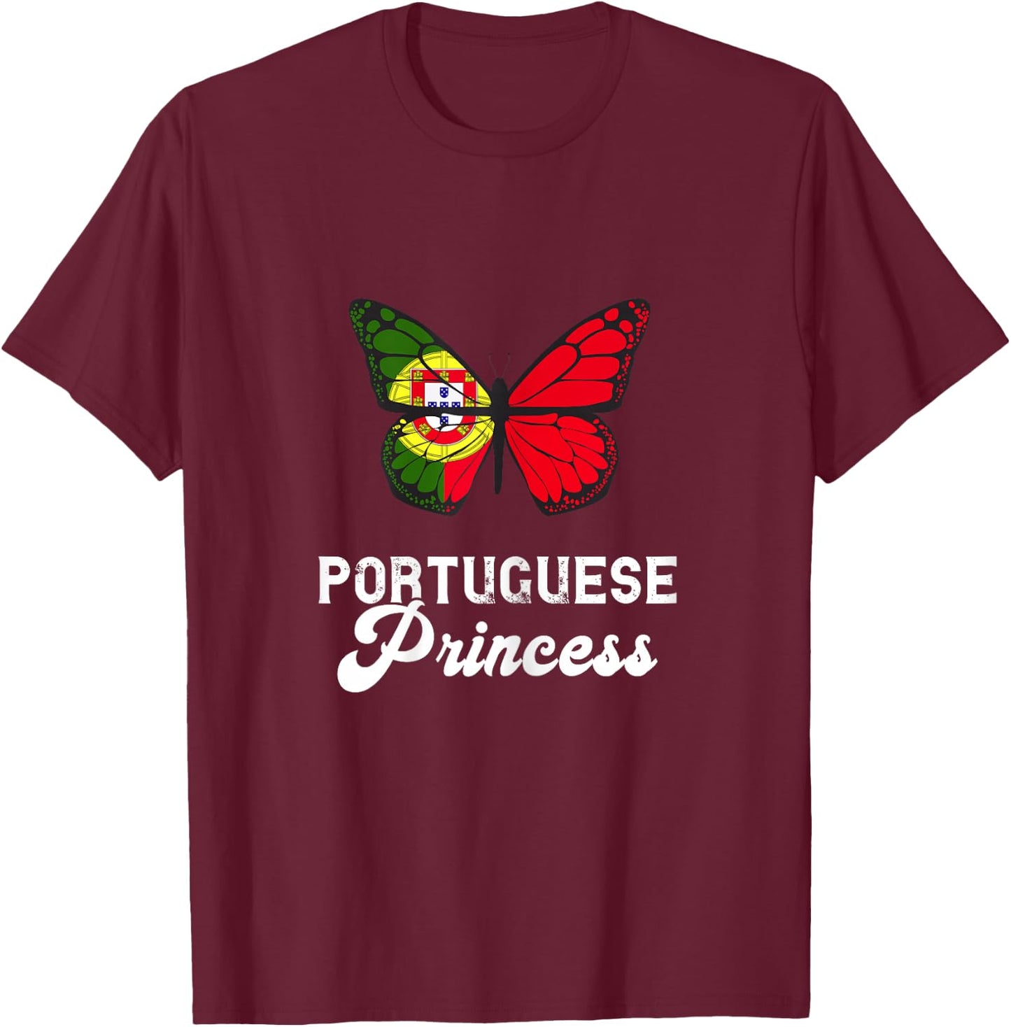 Portuguese Princess Proud Butterfly Portugal Flag Roots T-Shirt - T-Shirt | Maroon