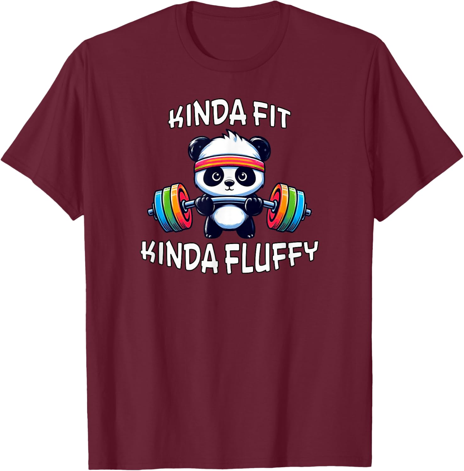 Eleven13Designs Kinda Fit Kinda Fluffy Gym Workout Fitness Panda Fun , Small, Black T-Shirt - T-Shirt | Maroon
