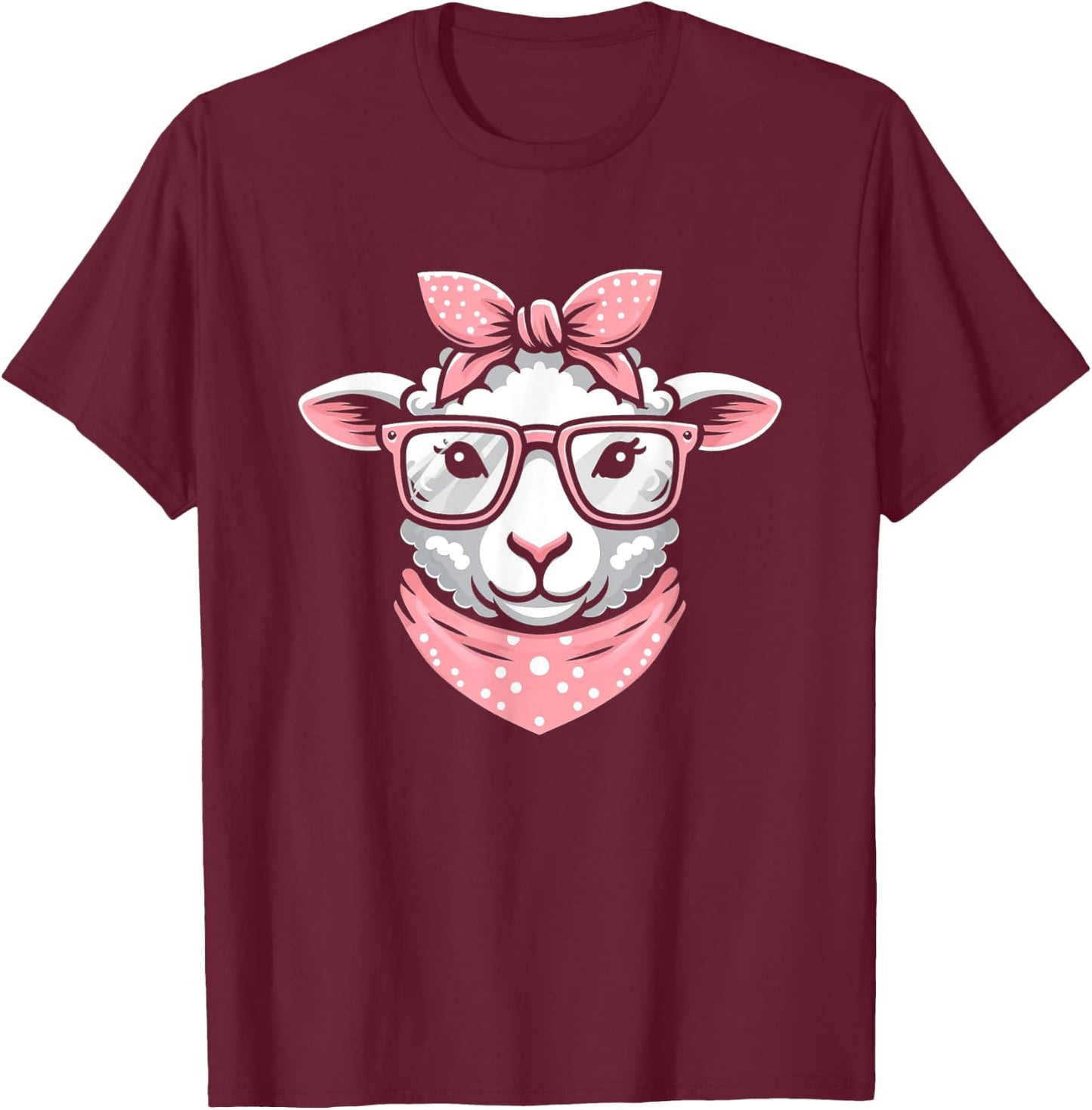 Sheep Pink Bandana Glasses T-Shirt - T-Shirt | Maroon