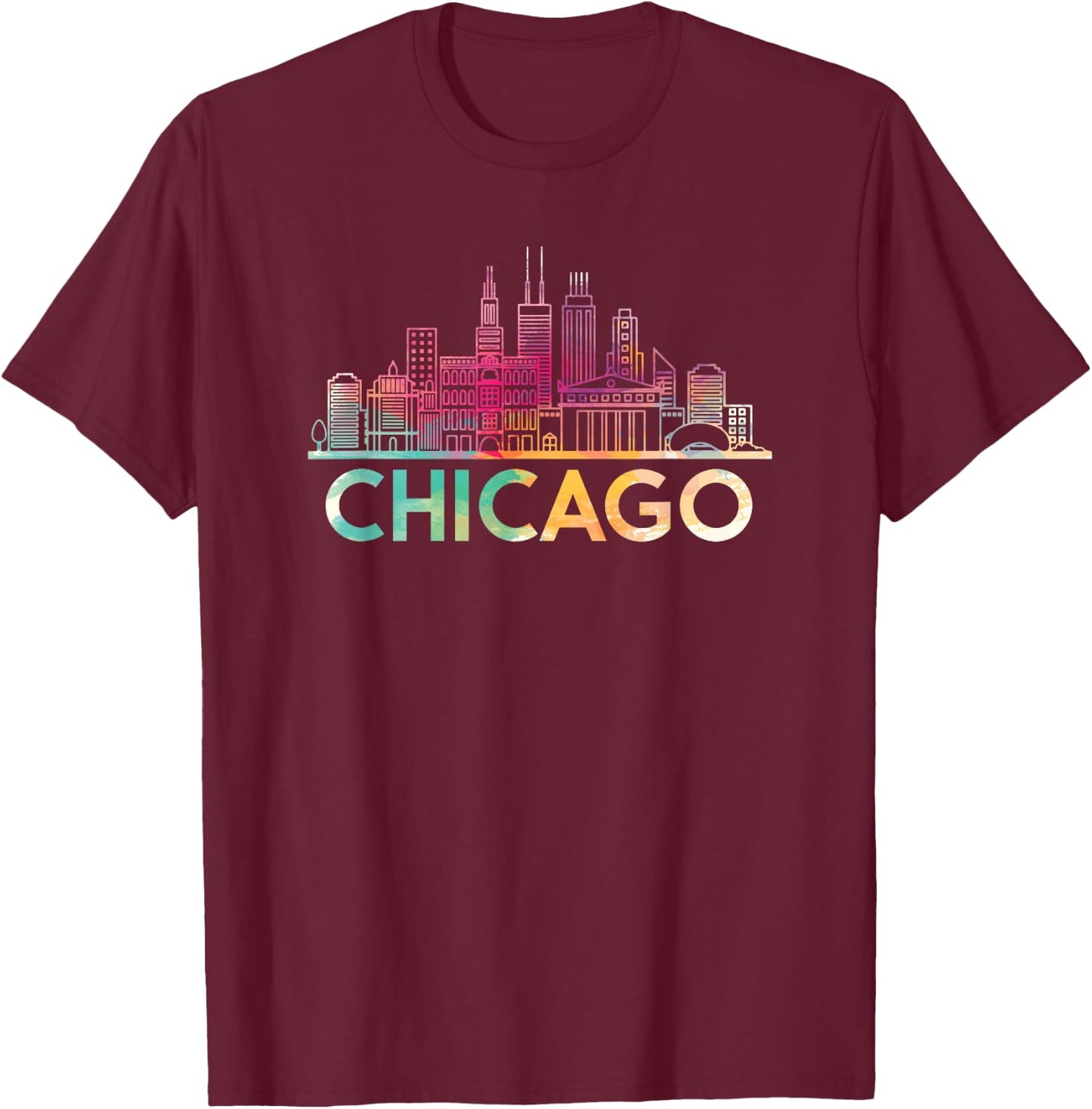 Chicago Illinois Skyline Shirt City Souvenir Women Girls T-Shirt - T-Shirt | Maroon