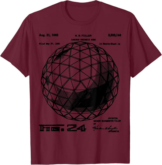 Buckminster Fuller Geodesic Patent Science Engineering Math T-Shirt - T-Shirt | Maroon