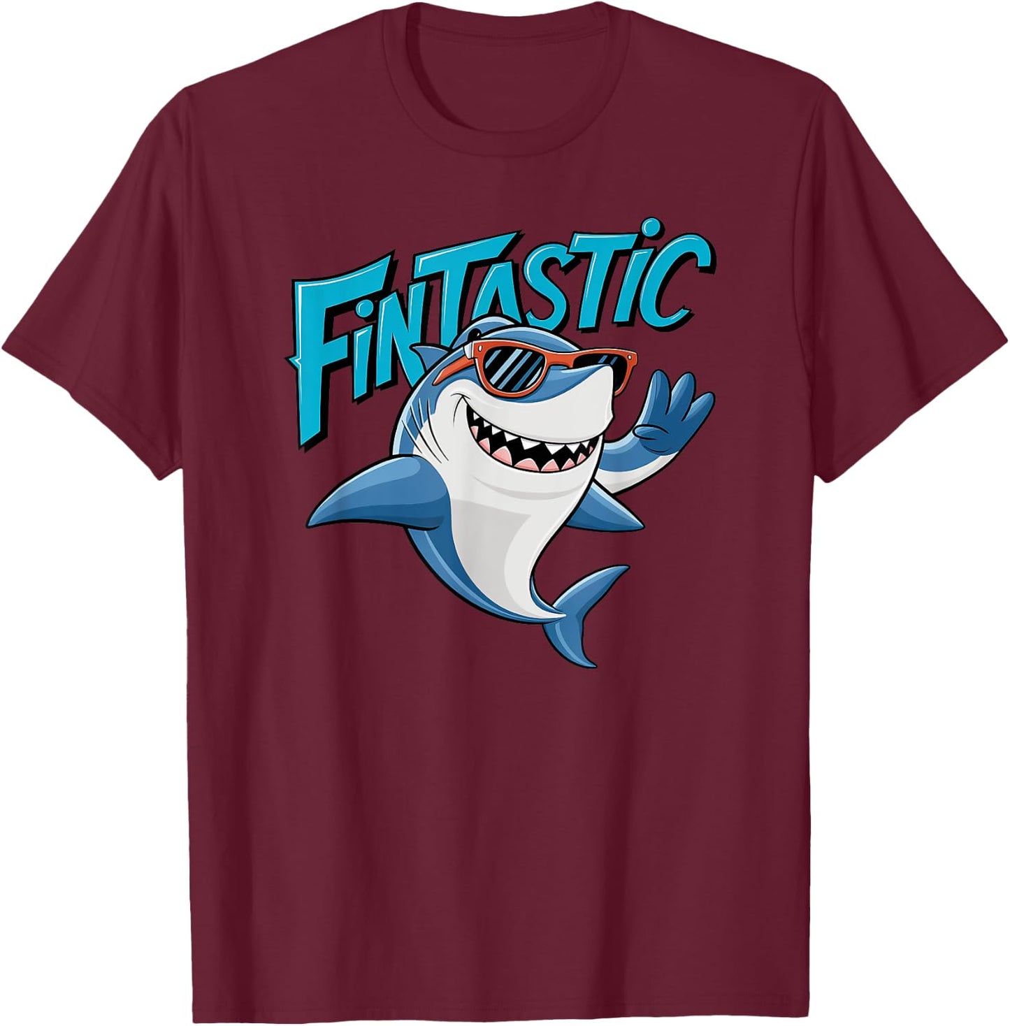 Shark Beach Fintastic Boys And Girls Ocean Fun Graphic T-Shirt - T-Shirt | Maroon
