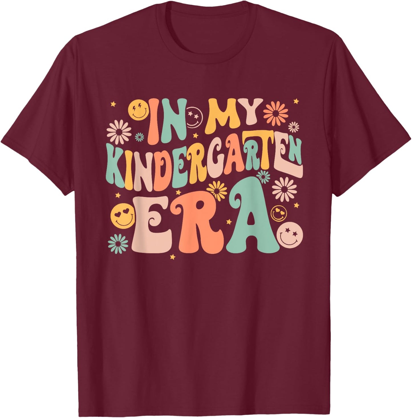 In My Kindergarten Era Retro Back to School Teacher Student T-Shirt - T-Shirt | Maroon